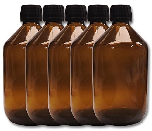 5 bouteilles en verre brun de 500 ml avec bouchon d'inviolabilité en deux parties (PP) OV III