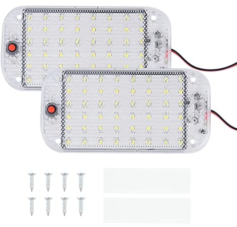 Kikuo Car LED Éclairage intérieur, 10W 48 LED Lampe d'éclairage de véhicule avec interrupteur marche/arrêt pour 12V-85V Camion Camper Van Garage Boat RV (Pack de 2)