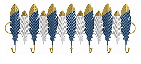 YLGAN Crochets en fer forgé à plumes, porte-manteau mural doré en forme de spirale moderne, lumière luxueuse, décoration tendance faite à la main, meubles de couloir, 90 x 35 cm-bleu