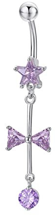 Skcess Bauchnabelpiercing, Piercing Bauchnabel Titan Lila Kupfer Schleife und Stern Zitronenquarz