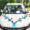 Autoschmuck Hochzeit Motorhaube Saugnapf, Hochzeitsdeko Auto Blumen, Deko Hochzeitsauto Vintage, Auto Hochzeitsschmuck Set mit Autoschleifen Spiegel Blumenstrauß Kunstblumen Rosen Tüll (blau-rosa)