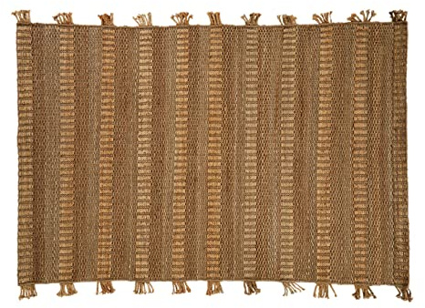 Premier Housewares Large Striped Rug, Cotton, Hemp Rope Bedroom Rug, Handcrafted, Aesthetic Finish, Childrens Rug, Muted Color Palette, Boho Vibe, W240 x D150 x H1cm, Weight 9.9.