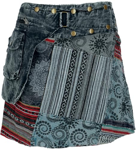 Wickelrock, kurzer Cacheur, Stonewash Patchworkrock, blauschwarz, S/M