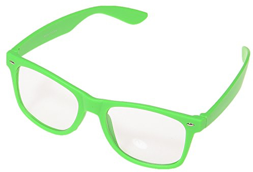 Miobo Sonnenbrillen Party Brillen 1980 style Retro Atzen Nerdbrille Hornbrille Sonnenbrille oder Klarglas Schwarz (Grün Klarglas)