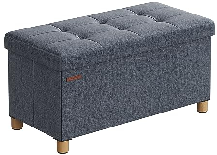 SONGMICS Sgabello per riporre oggetti, pouf pieghevole, poggiapiedi, 38 x 76 x 40 cm, bordo del letto cubico con deposito, carico fino a 300 kg, per soggiorno, camera da letto, Enree, blu nebbioso