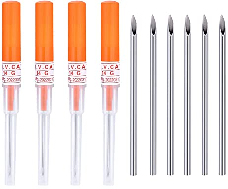 Longbeauty 10 Pcs Piercing Nadeln Einweg 14G Kanülen Katheter Piercingsnadeln Werkzeug für Zunge Lippe Nase Bauchnabel Piercing Zubehör Set