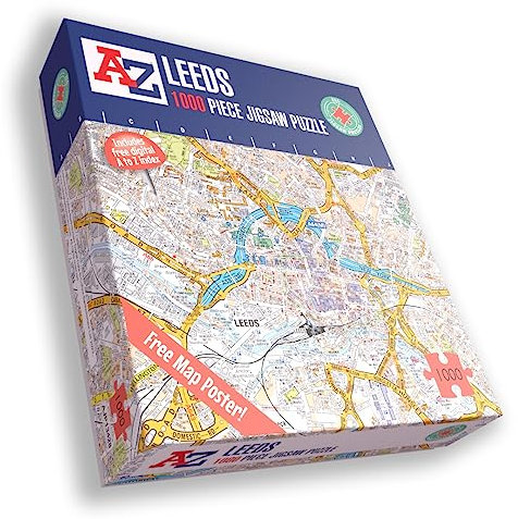 Great Britain A-Z Map of Leeds 1000 Piece Jigsaw Puzzle – Exclusive Street Map – Includes Guide Print & City Index – Nostalgic Gift Mapping Fun for Adults