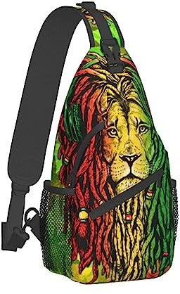 Leichter Sling-Schulterrucksack, verstellbar, kompatibel mit Cool Rasta Flag Weedleaf Rastafarian Reggae Lion Gym Bags, Brust-Crossbody-Tasche mit großem Fassungsvermögen, Tagesrucksack, Outdoor-Mehrz