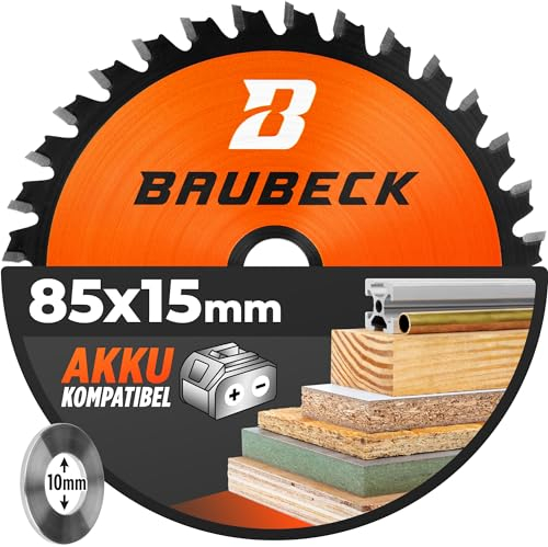 BAUBECK Akku Sägeblatt 85x15 inkl. 10mm Reduzierring - Multi Material Feinschnitt - Sägeblatt 85 für Holz, Aluminium, Metall uvm. - Sägeblatt 85x15 Fein - Akku Sägeblatt 85x10mm