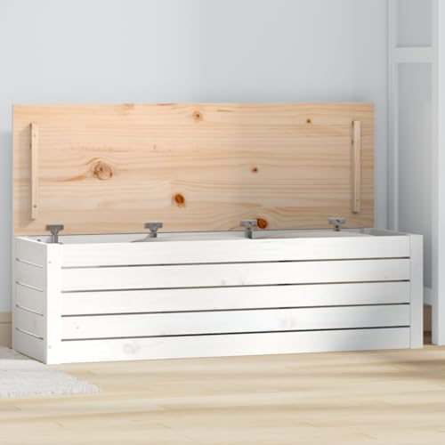 BaraSh Truhe Weiß 109x36,5x33 cm Massivholz Kiefer Korbtruhe Couchtisch Truhe BüCherkiste Holztruhe Truhentisch