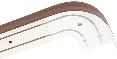 Garesa Gardinenschiene 2-läufig,Weiß I Vorhangschiene aus Kunststoff inkl. Gleiter I Vorgebohrt zur Deckenmontage I Mit Blende Farbe Nussbaum + Retoure I 230cm
