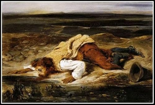 Ein tödlich verwundeter Brigand stillt seinen Durst Gemälde von Eugene Delacroix Diamant-Malerei-Kits für Erwachsene, 5D-Kristall-Diamant-Kunst, mit Zubehör-Werkzeugen, Bild, DIY-Kunsthandwerk für