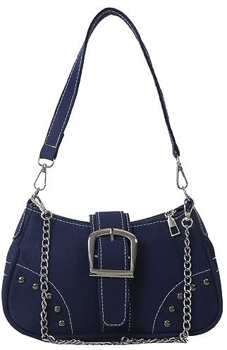 KOBONA Y2K-Umhängetasche for Damen,Canvas Umhängetasche,Y2K-Tasche mit Kette,Nieten-Einkaufstasche,lässige Dating-Tasche,Hobo-Tasche,Geldbörsen mit abnehmbarem Riemen