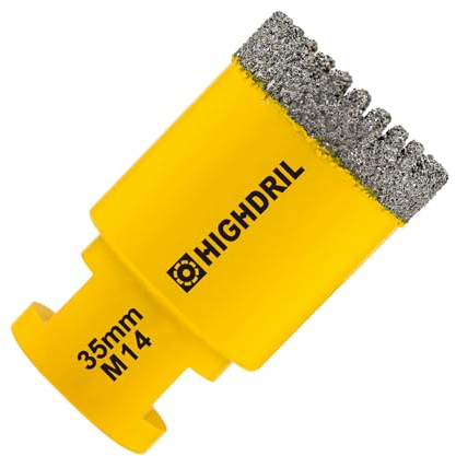 HIGHDRIL Broca de Diamante - 35mm con Rosca M14 Taladrado en Seco para Azulejos de Porcelana CeráMica Granito MáRmol Piedra MamposteríA Ladrillo Para Amoladoras Angulares(Forma Dentada)