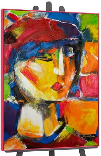 YS-Art Pop Art Abstrakt Acryl Gemälde auf Leinwand lebhaftes Outfit handgemalt Wandbilder Wohnzimmer modern Wohndekor Bild Frau bunt echtes Kunstwerk 120x80 cm