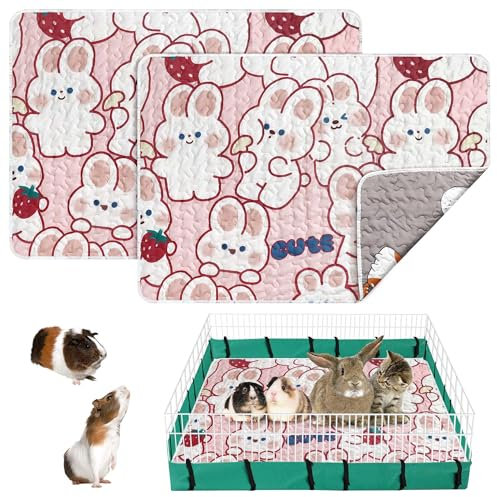 Lot de 2 grands tapis absorbants pour cage de cochon d'Inde, 101,6 x 71,1 cm, lavables et séchés à l'air libre, tapis doux et confortable pour petits animaux, chinchillas, lapins