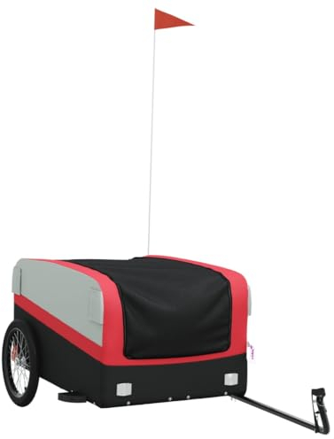 vidaXL Lastenanhänger, Anhänger für Fahrrad, Fahrradanhänger mit Deichsel Sicherheitsflagge, Transportanhänger, Schwarz Rot 45kg Eisen