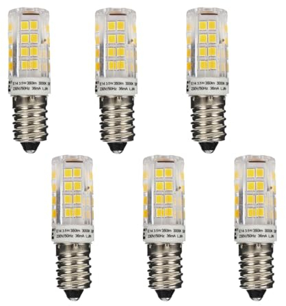Bombilla LED E14 de 3.5W, Equivalente a 35W Halógena, Luz Blanca Cálida 3000K, 350 Lúmenes, No Regulable, Ideal para Lámparas de Sal, Neveras, Máquinas de Coser y Lámparas de Mesa - 6units