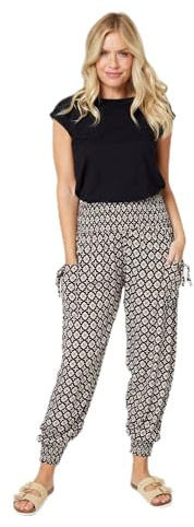 Izabel London Mosaic Print Shirred Harem Pants for Women UK with Pockets, Shirred Waist and Relaxed fit.