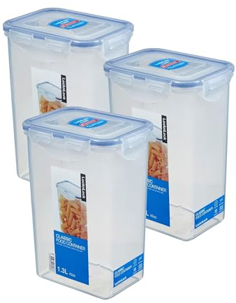 LocknLock Set of 3 HPL809 storage containers, food storage containers, 1.3 litres, dimensions (L x W x H): 135 x 102 x 185 mm, suitable for freezing and microwave, lock and lock containers, food box,