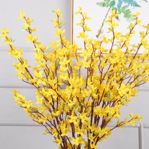 OUKEYI Artificial Forsythia Flowers, 37 inch Artificial Forsythia Blossom Jasmine Stems Fake Silk Forsythia Branches for Home Wedding Indoor Outdoor Decoration 5Pcs