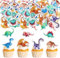 50pcs Edible Dinosaur Cupcake Toppers - Happy Birthday Dinosaur Theme Cake Decorations for Boy, Girl & Baby Shower