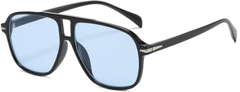 Long Keeper Gafas de Sol Piloto Retro Gafas de Sol Hombre Mujer Gafas de Piloto Cuadradas Vintage Años 70 Protección UV400 para Conducir Viaje, 56MM (Negro Montura - Lente Azul)