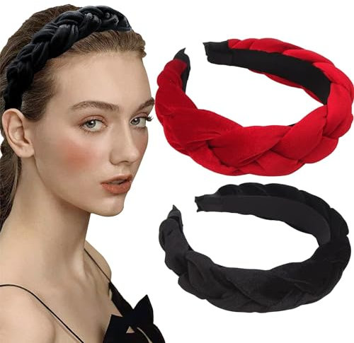 2 Stück Haarreif Samt Twist Stirnband Vintage Haarband Stilvolles Geflochtenes Plüsch-Stirnband Weich Rutschfest Haarreifen Damen Stoff Haarreif Headband knoten Warp für Damen und Mädchen