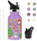 Grsta Botella Agua Acero Inoxidable, 350ml Botella Agua Niños, Termo Bebe, Fácil de Limpiar, Botella Agua Personalizada sin BPA, Botella Termica para Niños Mayores de 24 Meses, Púrpura-Navidad