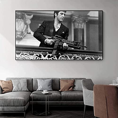 WYYXF Leinwand Bild Film Tony Montana Druck in Schwarz und Weiß Fotodruck Moderne Familie Schlafzimmer Dekor Poster ohne Rahmen (30 x 50 cm)