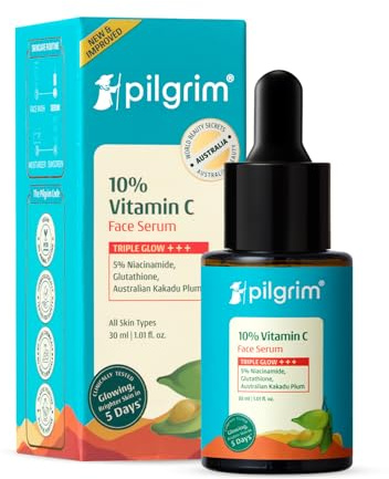 Pilgrim 10 % Vitamin C Serum 30 ml für strahlende Haut, mit 5 % Niacinamid, Hyaluron und Glykolsäure, verblasst dunkle Flecken, Pigmentierung, für alle, fettige, Mischhaut, normale Haut