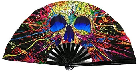 Lesunbak Large Folding Hand Fan for Women/MenBamboo Folding FansBamboo Chinese Iconic Fan with Voice, Colourful Handheld for Men and Women Performance, Dance, Decorations, skull