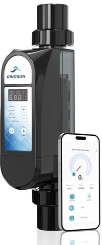 Rinoson Système de chlorinateur intelligent pour piscine d'eau salée avec télécommande par application et plaque de titane auto-nettoyante WiFi générateur de chlore salé pour piscines jusqu'à 50 000