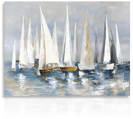 Segelboot Ozean Wand Kunst Poster Seelandschaft Küsten Malerei Leinwand Wand Poster für Schlafzimmer Wohnzimmer Dekor 12x16 in Ungerahmt
