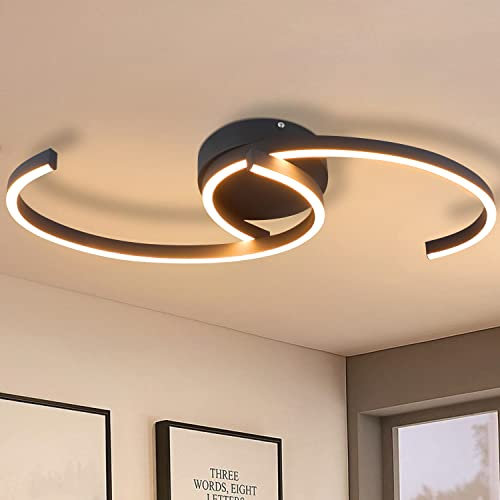 ZMH LED Deckenlampe Wohnzimmer Deckenleuchte - Modern Wohnzimmerlampe 60CM Schlafzimmerlampe Schwarz 24W Ihnen Deckenbeleuchtung Flurlampe Warmweiß 3000K für Schlafzimmer Küche Flur Esszimmer Treppen