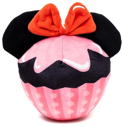 Buckle-Down Disney Squeaky Plush Dog Toy for Large, Medium & Small Dogs, Minnie Mouse Cupcake with Ears and Bow, 3.5 x 4.5