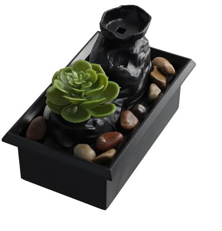 Besttoolifes Fuente de mesa con pilas USB Mini fuente de agua para interiores, adorno creativo que fluye decoración de escritorio, paisaje de piedra de guijarros para el hogar, oficina, restaurante