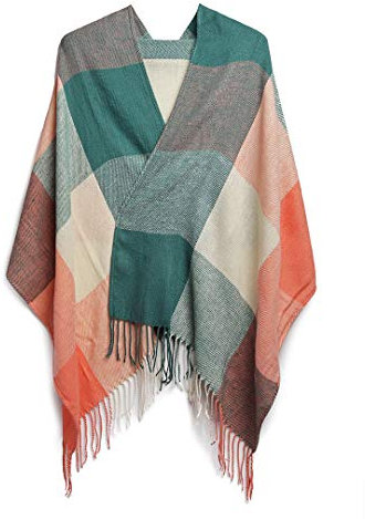 Miss Lulu Damen Schal Winter übergroßer Quadratisch Deckenschal Karo Tartan Streifen Weich mit Fransen für Herbst Winter Weihnachten