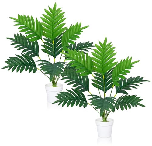 Künstliche Kleine Palme Pflanze 45cm, künstliche Tropische Palme mit 9 Blättern, Künstliche Pflanzen groß, Kunstpflanzen Wie Echt, Kunstpflanzen groß für Büro, Zuhause, Drinnen und Draußen Deko