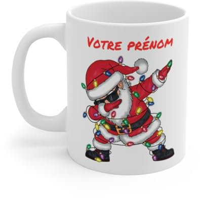 Mug de Noël Personnalisé - Père Noël qui Dab avec Lumières Festives - Prénom au Choix