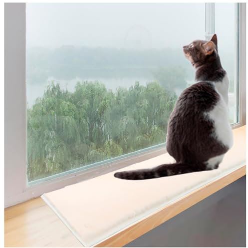 Coussin doux pour rebord de fenêtre pour chat - Perchoir moelleux pour rebord de fenêtre pour chat - Coussin pour rebord de fenêtre, tapis de fenêtre pour animal domestique (beige, 40,6 x 88,9 cm)