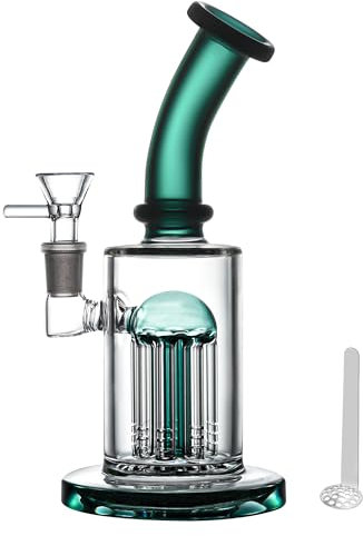Masenyee 8inch glass bong with Hurricane Filter, 14.5mm Bowl and sieve, Compact Smoking glass bong, Robust and Thick Glass, Chillum glass rig, Soft-Clean-Smooth Hit - Lake Green