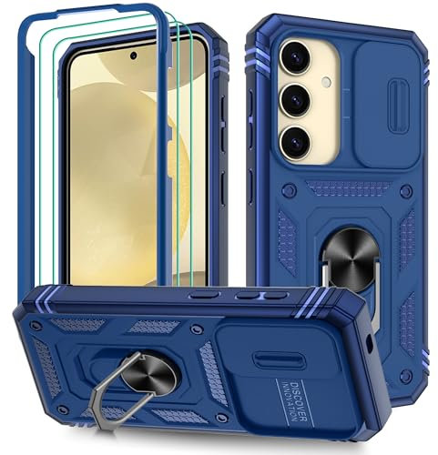 Pilaru 3 in 1 for Samsung S25 Case with Front Frame [2 Separate Screen Protectors] & Kickstand Ring & Camera Cover Military Grade Drop Shockproof Protection for Galaxy S25,Blue