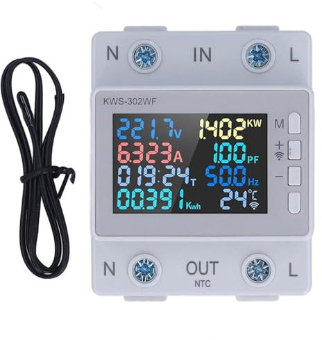 Mavaol Energiemessel, 8 in 1 Strommonitor, Spannung, Strom, Temperatur, Frequenz, LED -Display, Wi -FI/Bluetooth -Kontrolle für Häuser, Schulen, Labors, Industrie