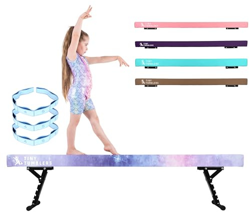 TINY TUMBLERS Schwebebalken für zuhause – Größen 210/240/270cm - Erstaunliche Balance-Ausrüstung für Kinder zu Hause – Wildlederimitat, hochdichter Eva-Schaum – Lernkarten, Tragegurte, Tragetasche