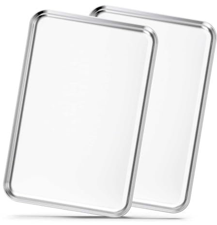 Lot de 2 plaques de cuisson rectangulaires en acier inoxydable faciles à nettoyer et passent au lave-vaisselle pour la cuisson de gâteaux, lasagnes, biscuits, pizzas, pain (31 x 24 x 3,1 cm)