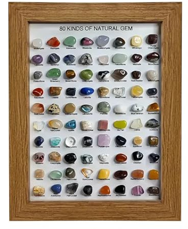 Juego de piedras preciosas, 80 piedras preciosas minerales, cristales naturales, colección de piedras preciosas para niños, decoración de la búsqueda del tesoro, regalos para niñas y niños (marrón)