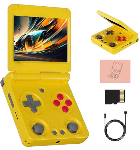 RG 34XXSP Console di gioco palmare in stile retrò 64G+128G, emulatori tradizionali incorporati 8000+ e 23+, Console di gioco IPS da 3,4 pollici, regalo per Console di gioco portatili, giallo