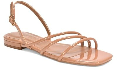 ESSEX GLAM Women's Strappy Sandals Ladies Flat Slingback Buckle Square Toe Synthetic Leather Shoes Size 3-8