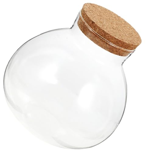 Terrario in Vetro Rotondo Vaso Decorativo, Tappo in Sughero | Boccia Vetro Tappo Sughero, per Fiori e Felci, Facile da Pulire, Stile Moderno